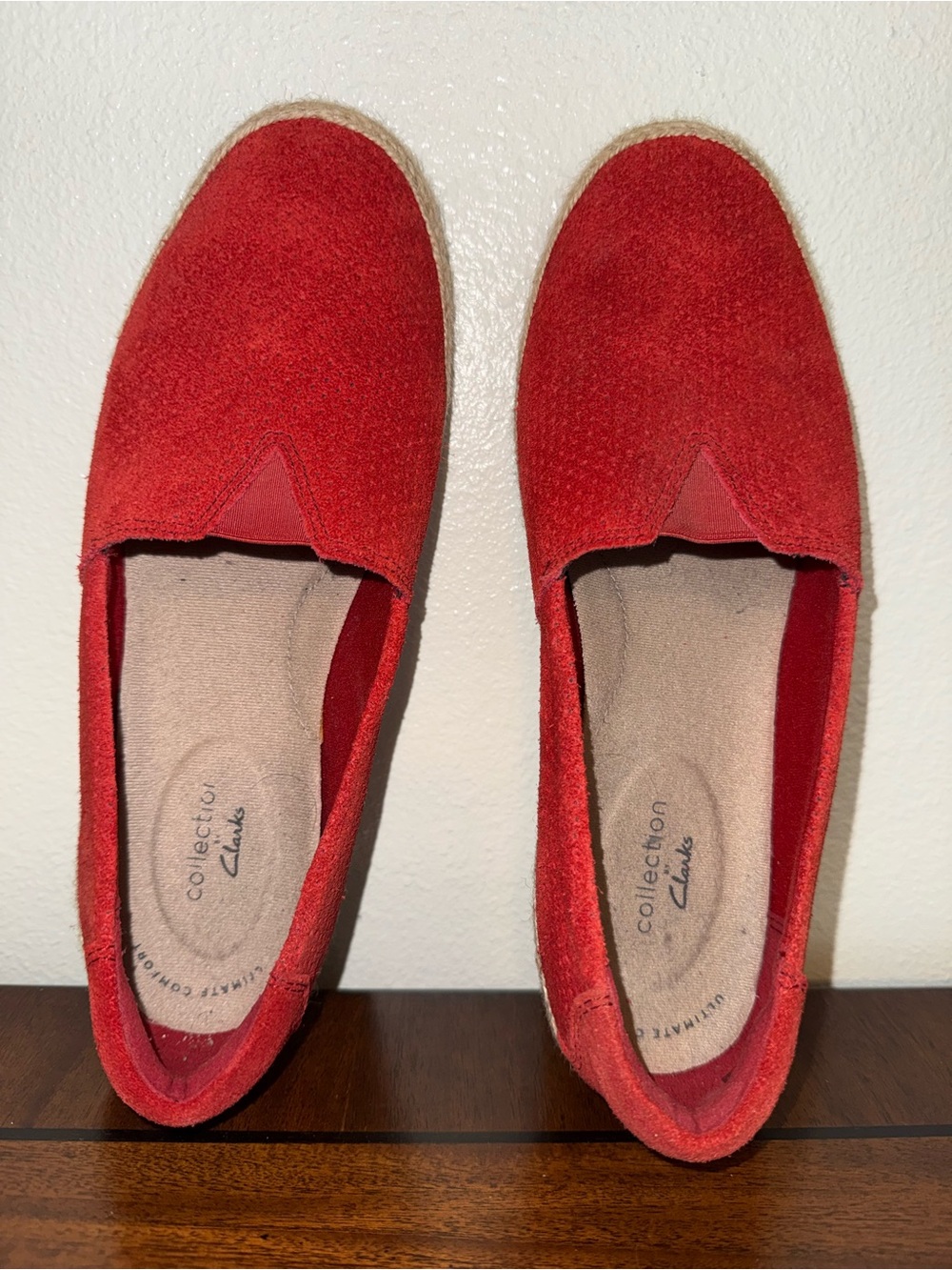 Clarks Red Suede Slip-On Flats